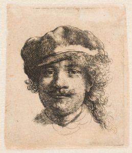 Rembrandt puha sapkában: teljes arc: csak a fej alkotó: Rembrandt van Rijn
