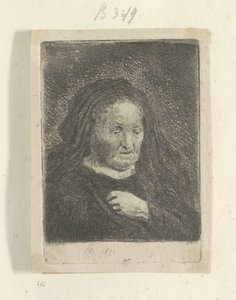 Rembrandt anyja a kezét a mellén: kis mellszobor Recueil de quatre-vingt-cinq estampes originales (sorozat címe) alkotó: Rembrandt van Rijn