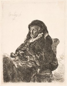 Rembrandt anyja özvegyi ruhában és fekete kesztyűben alkotó: Rembrandt van Rijn