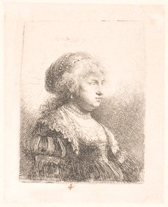 Rembrandt felesége, Saskia, gyöngyökkel a hajában, mellszobor alkotó: Rembrandt van Rijn