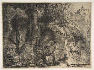 Szent Ferenc a fa alatt, imádkozik, 1657. alkotó: Rembrandt van Rijn