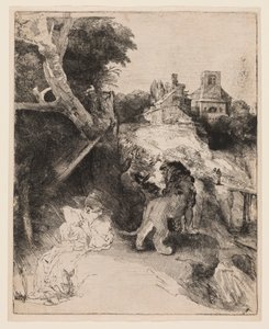 Szent Jeromos olasz tájon olvas alkotó: Rembrandt van Rijn