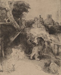 Szent Jeromos Olvasó olasz tájon, c. 1653. alkotó: Rembrandt van Rijn