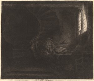 Szent Jeromos egy sötét kamrában alkotó: Rembrandt van Rijn