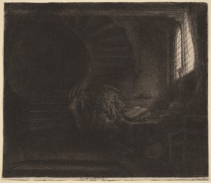 Szent Jeromos egy sötét szobában alkotó: Rembrandt van Rijn