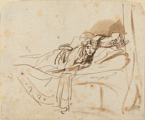 Saskia(?) Fekszik az ágyban alkotó: Rembrandt van Rijn