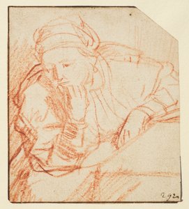Saskia egy asztalnál ül, alkotó: Rembrandt van Rijn