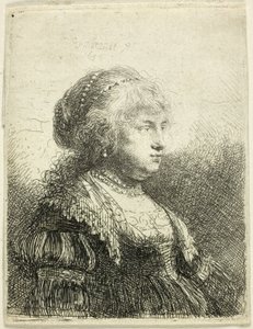 Saskia gyöngyökkel a hajában alkotó: Rembrandt van Rijn