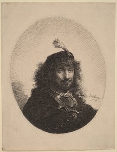Önarckép () tollas sapkával és leengedett karddal alkotó: Rembrandt van Rijn