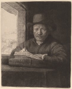 Önarckép rajz ablakban alkotó: Rembrandt van Rijn