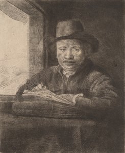 Önarckép rajz ablakban, 1648. alkotó: Rembrandt van Rijn