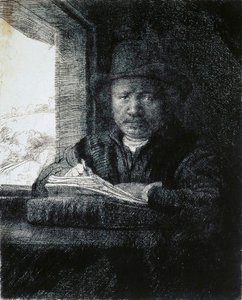 Önarckép rajz ablak mellett, 1648. alkotó: Rembrandt van Rijn