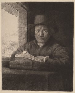 Önarckép – Rézkarc az ablaknál alkotó: Rembrandt van Rijn
