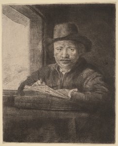 Önarckép – Rézkarc az ablaknál alkotó: Rembrandt van Rijn