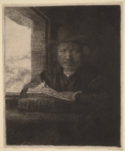 Önarckép – Rézkarc az ablaknál alkotó: Rembrandt van Rijn