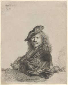 Önarckép kőpárkányra támaszkodva alkotó: Rembrandt van Rijn