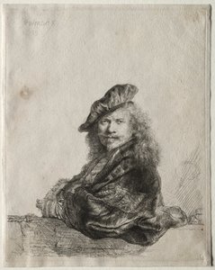 Önarckép kőpárkányra támaszkodva alkotó: Rembrandt van Rijn