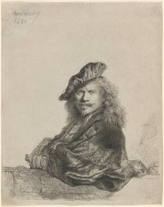 Önarckép, miközben egy kőpárkányra támaszkodik alkotó: Rembrandt van Rijn