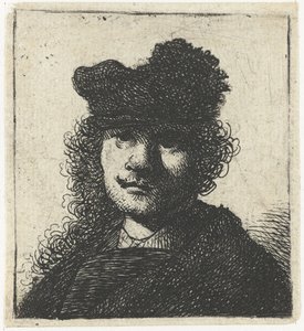 Önarckép sapkában és sötét köpenyben: mellszobor, 1631 körül. alkotó: Rembrandt van Rijn