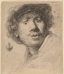 Önarckép sapkában, tátott szájjal alkotó: Rembrandt van Rijn