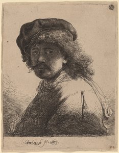Önarckép sapkában és sállal sötét arccal alkotó: Rembrandt van Rijn