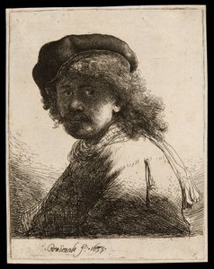 Önarckép sapkában és sállal sötét arccal: mell alkotó: Rembrandt van Rijn