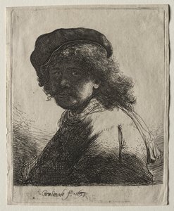 Önarckép sapkában és sállal sötét arccal: mell alkotó: Rembrandt van Rijn