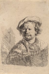 Önarckép lapos sapkában és hímzett ruhában, c. 1642. alkotó: Rembrandt van Rijn