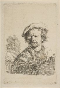Önarckép lapos sapkában és hímzett ruhában, kb. 1642. alkotó: Rembrandt van Rijn