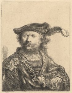 Önarckép bársony sapkában, tollakkal alkotó: Rembrandt van Rijn