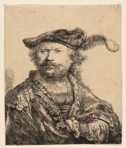 Önarckép bársony sapkában, tollakkal alkotó: Rembrandt van Rijn