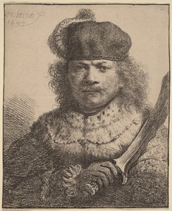Önarckép felemelt karddal alkotó: Rembrandt van Rijn