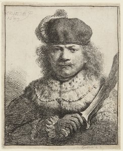 Önarckép felemelt karddal alkotó: Rembrandt van Rijn