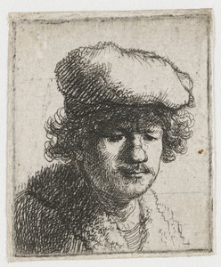 Önarckép előrehúzott sapkával alkotó: Rembrandt van Rijn