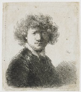 Önarckép göndör hajjal és fehér gallérral: mellszobor alkotó: Rembrandt van Rijn