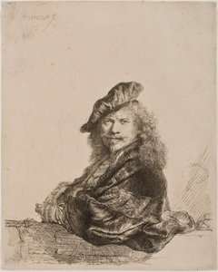Önarckép ablakpárkányon támaszkodva, 1639 (metszet és száraztű) alkotó: Rembrandt van Rijn