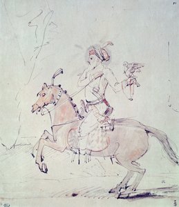 Shah Jehan sólyommal lóháton (toll és tinta és wc papírra) alkotó: Rembrandt van Rijn