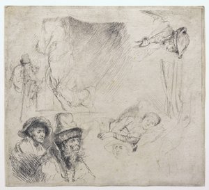 Tanulmányi lap (egy nővel, aki betegen fekszik az ágyban) alkotó: Rembrandt van Rijn