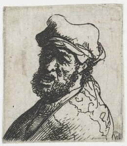 Férfi fejekről készült tanulmányok gyűjteménye: kiáltó férfi, háromnegyedes baloldali nézet: mellszobor alkotó: Rembrandt van Rijn