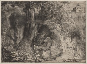 Szent Ferenc imádkozik egy fa alatt alkotó: Rembrandt van Rijn