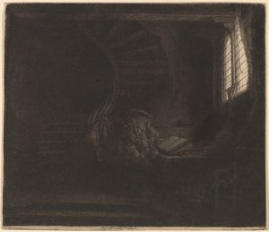Szent Jeromos egy sötét kamrában alkotó: Rembrandt van Rijn
