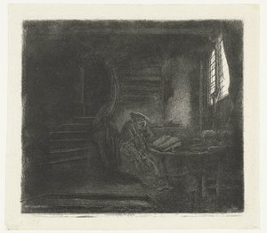 Szent Jeromos egy sötét kamrában alkotó: Rembrandt van Rijn