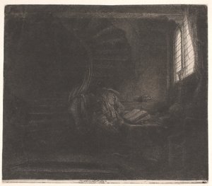 Szent Jeromos egy sötét szobában alkotó: Rembrandt van Rijn
