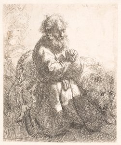 Szent Jeromos imában térdelve lenéz alkotó: Rembrandt van Rijn