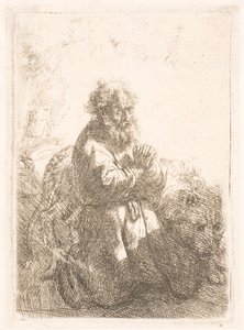 Szent Jeromos imában térdelve lenéz alkotó: Rembrandt van Rijn