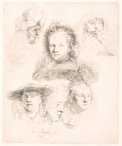 A Saskia vezetőjének és másoknak a tanulmányai alkotó: Rembrandt van Rijn