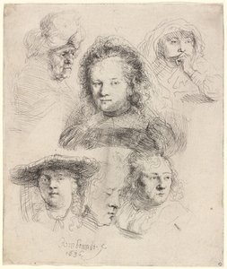 A Saskia és mások vezetőjének tanulmányai alkotó: Rembrandt van Rijn