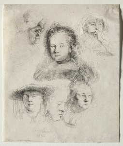 Tanulmányok a Saskia és mások fejéről, 1636. alkotó: Rembrandt van Rijn