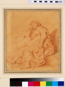 Rachel figurájának tanulmányozása, 1621 körül (vörös kréta fekete-fehér krétával, narancssárga előkészített papíron) alkotó: Rembrandt van Rijn