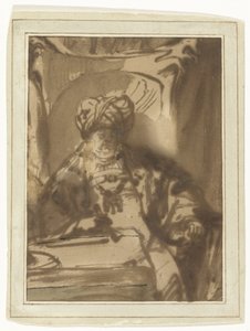 Willem Bartholsz Ruyter színész Ahasuerus királyként trónján alkotó: Rembrandt van Rijn